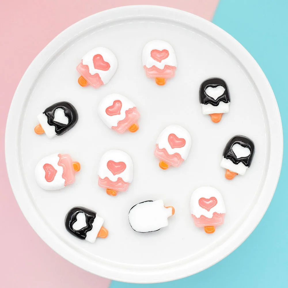 

10pcs Kawaii Resin Heart Ice Cream Scrapbooking Embellishment Flatback Charms Cabochons Flat Back Miniatures Supplies Diy Phone