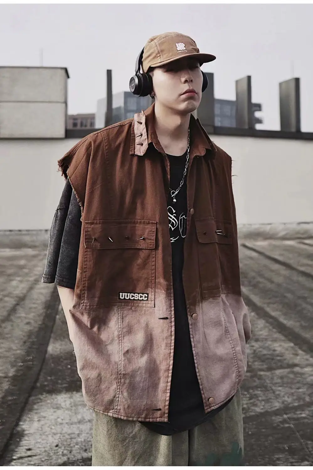 Джинсовая безрукавка с заклепками винтажная свободная уличная одежда из денима