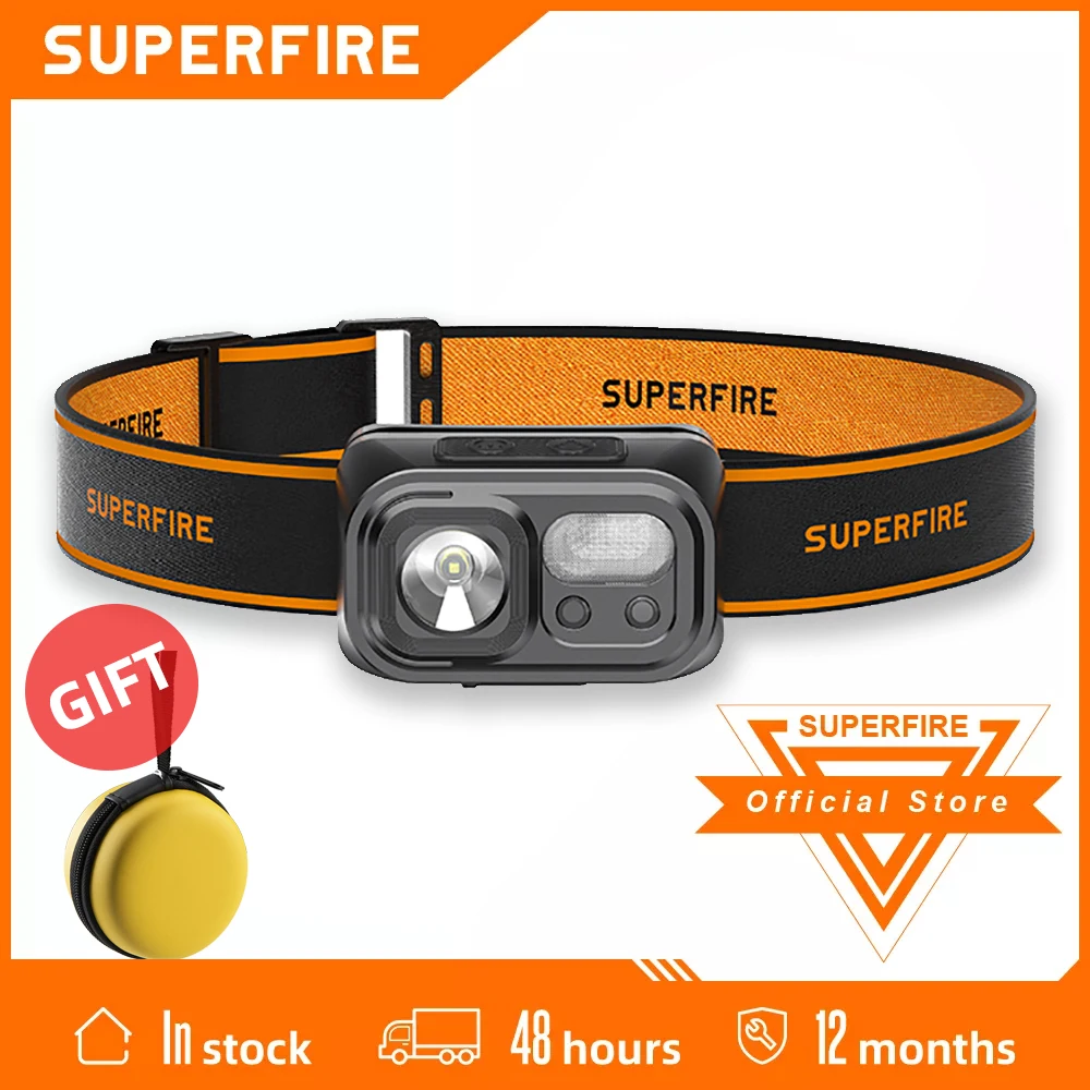 Супер яркий светодиодный налобный фонарь SUPERFIRE HL23 53g индукционный с USB C