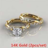 exquisite 14k gold filling fashion rings for women classic inlaid zircon crystal wedding rings set bridal engagement jewelry