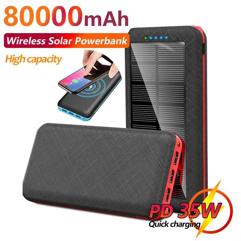 

80000mAh Wireless Portable Solar Battery Charger Fast Charger High Light LED 3 USB Phone Power Bank For Xiaomi Samsung Iphone