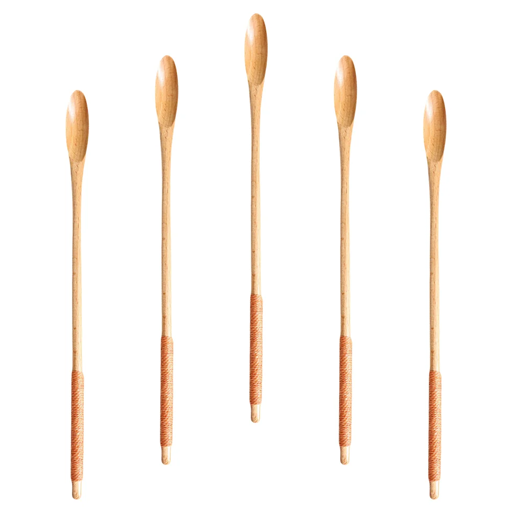 5 шт. ложка для смешивания с тонкой ручкой удобные на ощупь деревянные ложки