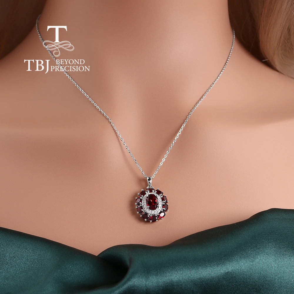 Фото Серебряное колье 925 пробы с подвеской из натурального граната (камень рождения января), изысканное ювелирное украшение для женщин, подарок на день рождения №5