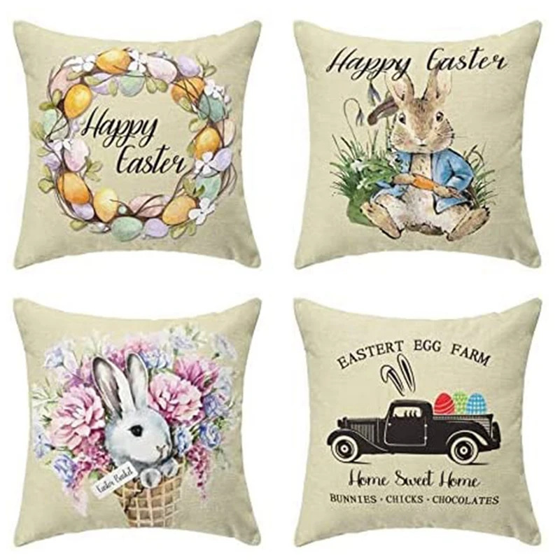 

Easter Pillow Coversbunny Easter Decor Eggs Flower Basket Pillow Covers Rabbit Carrot Truck Spring Home Decor