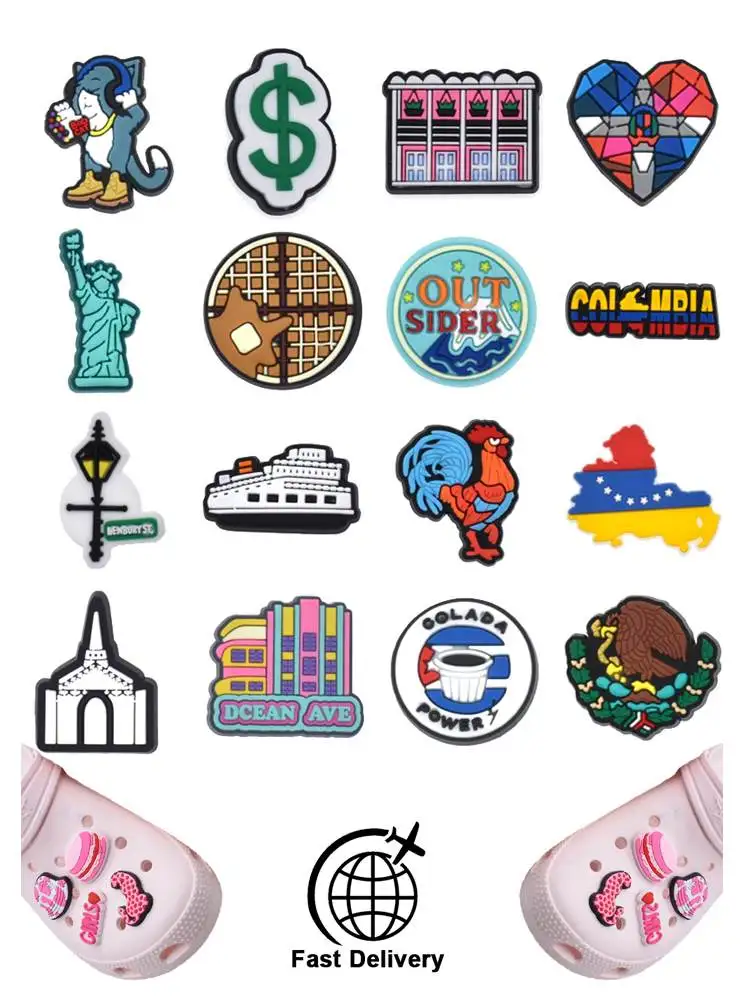 

1Pcs PVC Building for Croc Charm DIY Shoes Ornaments Badge Women Clogs Buckle Kids Pins Decoration Jeans Party Favors Wholesale