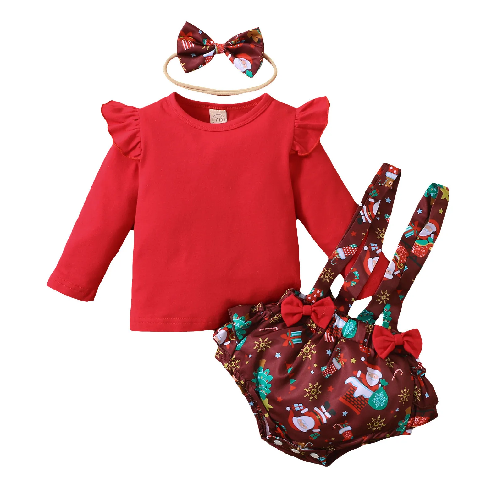 

14 16 Girls Infant Baby Girls Clothes Set Christmas Xmas Tops Shirts Santa Deer Suspender Shorts With Headbands Outfits