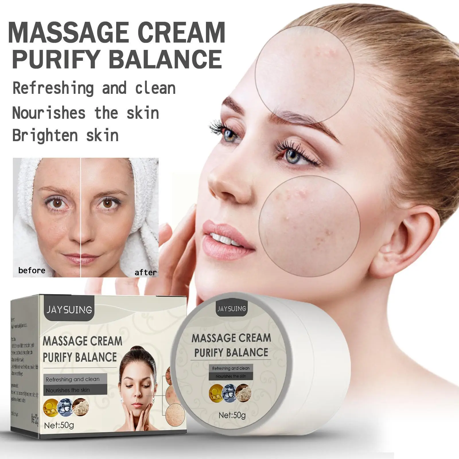 

Face Massage Cream Purifying Balance Moisturizing Beauty Care Cream Exfoliating Skin Acne Removal Shrink Pores Clean W6i4