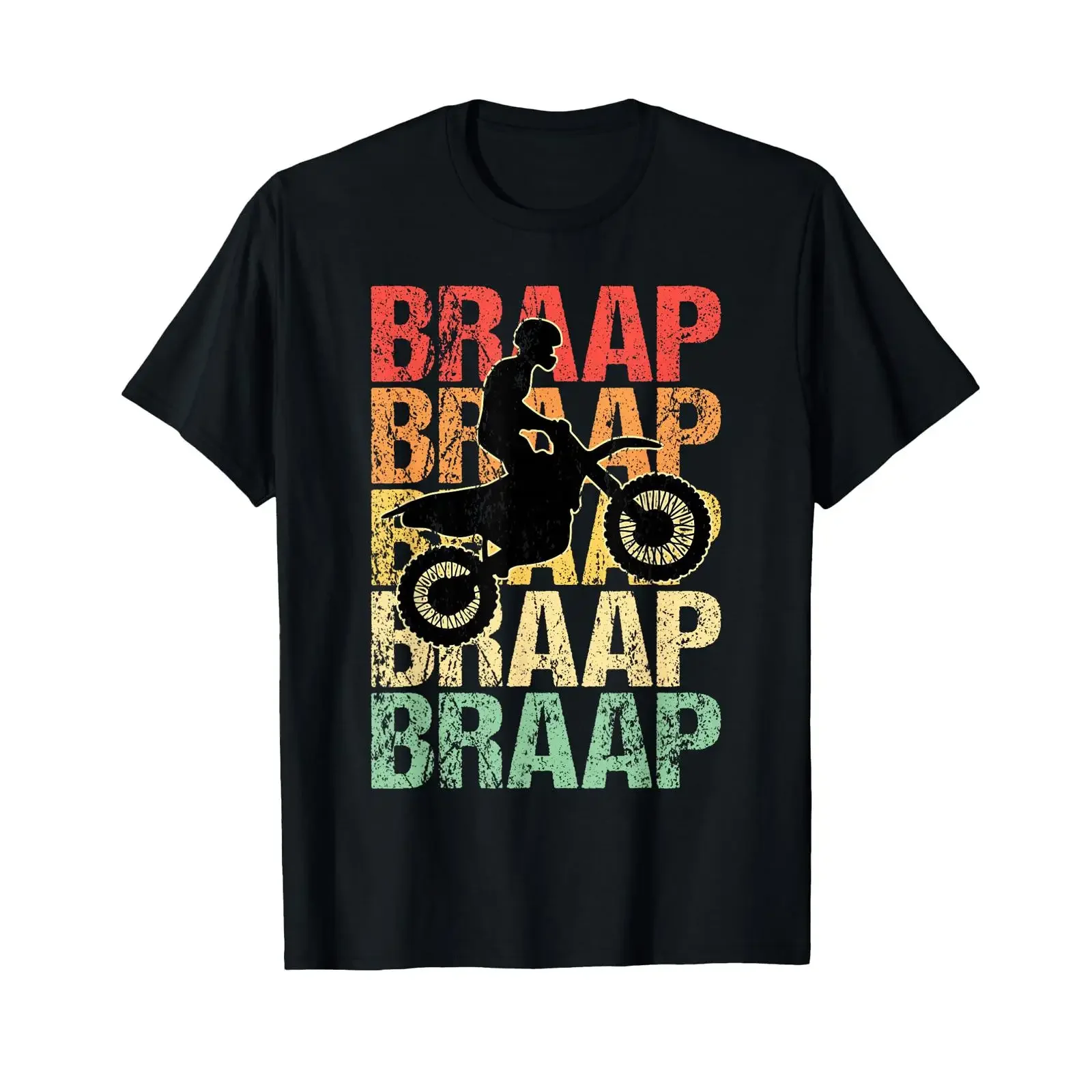 Фото Футболка Braap Brap Motocross Vintage Cross, винтажная, с эффектом потертости, слегка эластичная, повседневная, уличный стиль, унисекс, стильная, универсальная, мягкая. №1