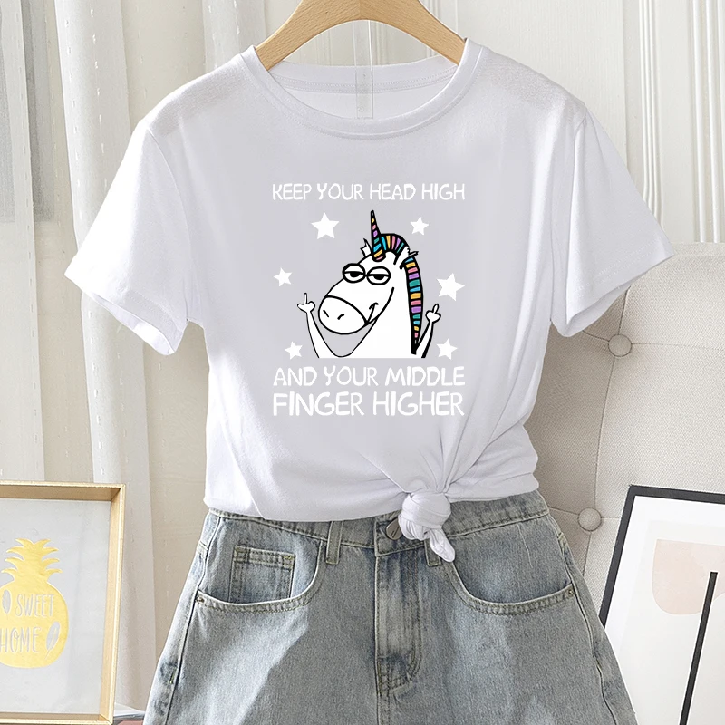 Футболка женская с единорогом Повседневная рубашка коротким рукавом