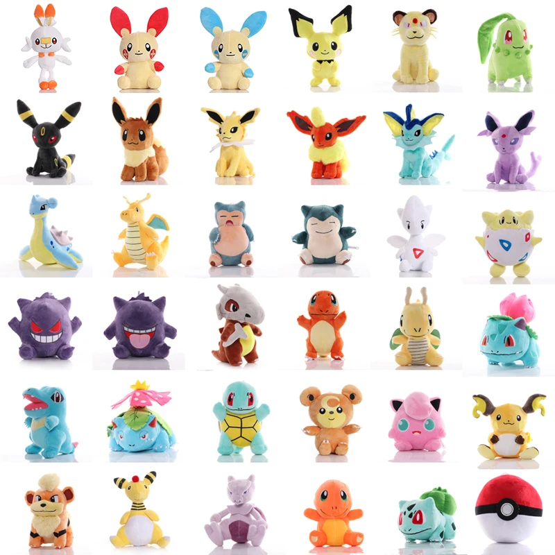 

TAKARA TOMY Pokemon Peluche Pikachu Eevee Charmander Squirtle Bulbasaur Scorbunny Cyndaquil Stuffed Plush Toy Gift For Kid