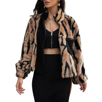 cydnee wild female short jacket autumnwinter tiger pattern zipper double sided fleece thickened plush fashionable jacket coat