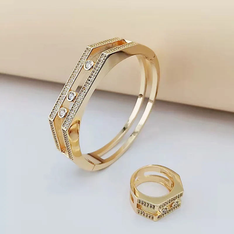 

Hot sale Fashion Luxury Full zircon 2 Pcs bracelet Ring Set for Women lucky beads Bracelet Set Gift Wedding Party Accessories