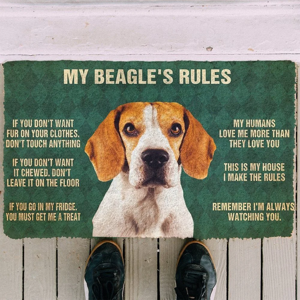 

Please Remember Beagle Dog House Rules Custom Doormat Decor Print Carpet Soft Flannel Non-Slip Doormat for Bedroom Porch