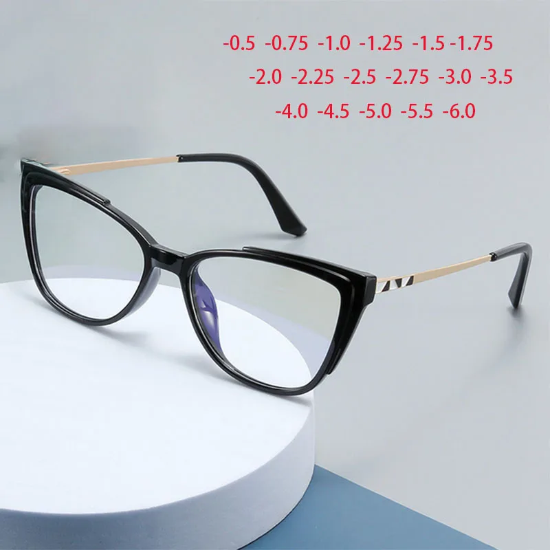

Anti Blue Light Glasses Cat Eye TR90 Metal Frame Computer Eyewear For Vision Minus -1 -2 -2.5 To -6