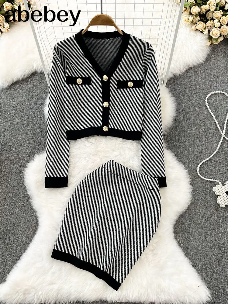 

Женский трикотажный костюм в стиле ретро, элегантный кардиган с V-образным вырезом и длинным рукавом + зимний свитер с рисунком, костюм-двойка