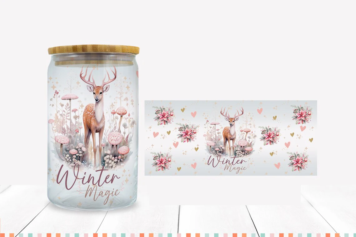 

Christmas Season Wildlife UV DTF Cup Wrap for 16Oz Libbey Glass Can DIY Transfer Sticker