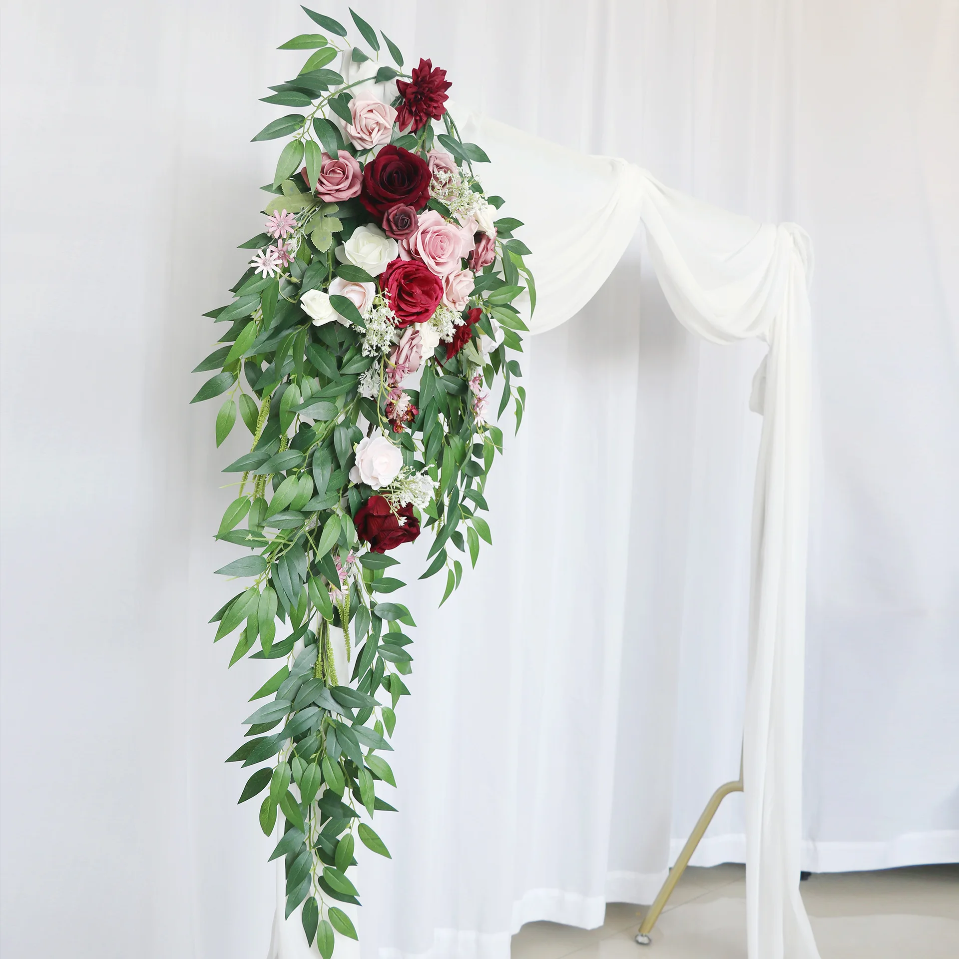 

Pink Artificial Wedding Flowers Arch Props Welcome Card Sign Garland Decor Hanging Flower Row Backdrop Wall Window Arrange