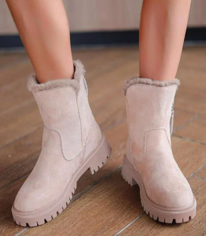 

Women's Snow Boots 2023 Winter Plush Warm Cotton Shoes Low Heels Side Zip Martin Boots Lady Casual Shoes