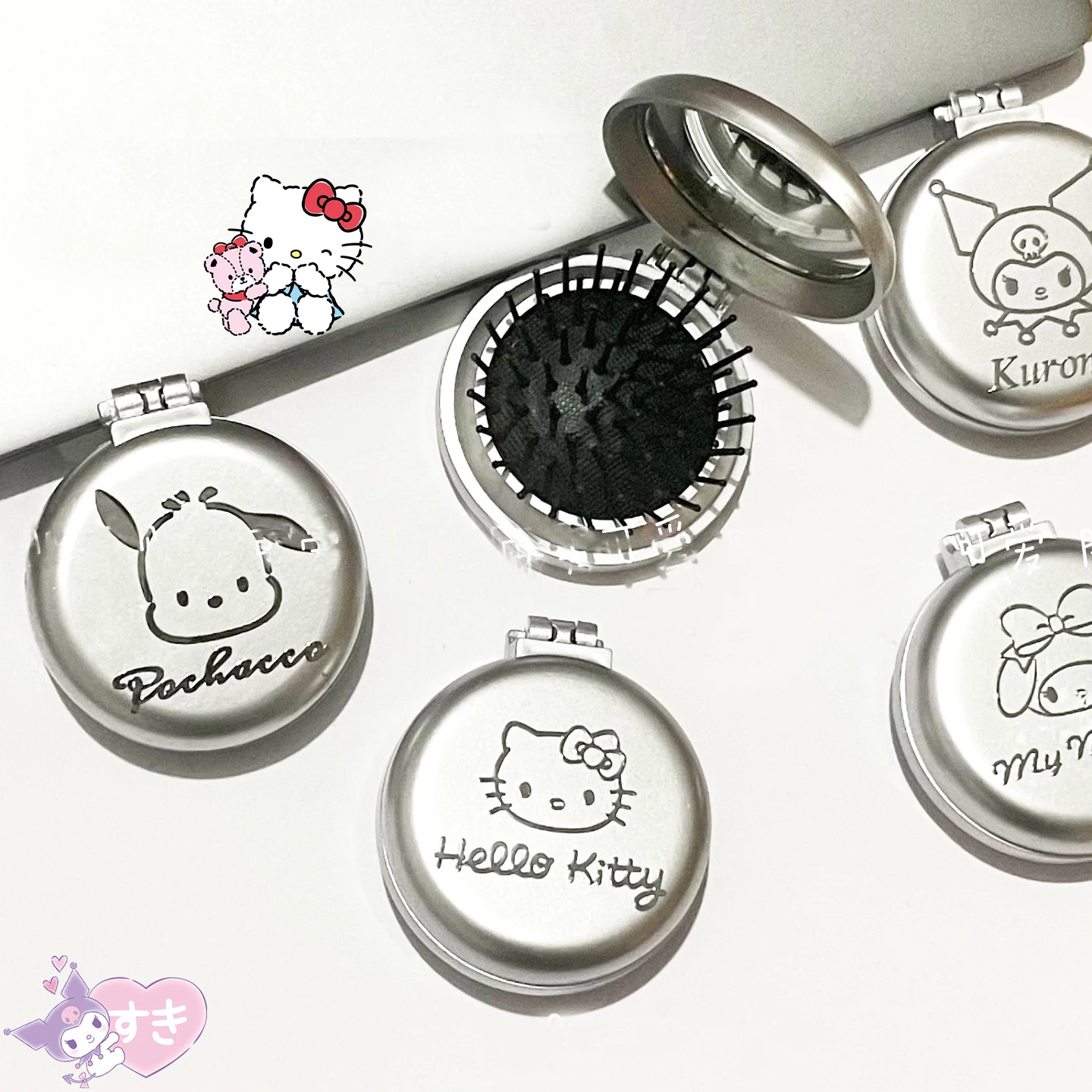 

Sanrioed Air Sac Comb Flip Kawaii Metal Style Portable Anime My Melody Kuromi Pochacco Kt Cat Cute Scalable Kids Girls Gifts