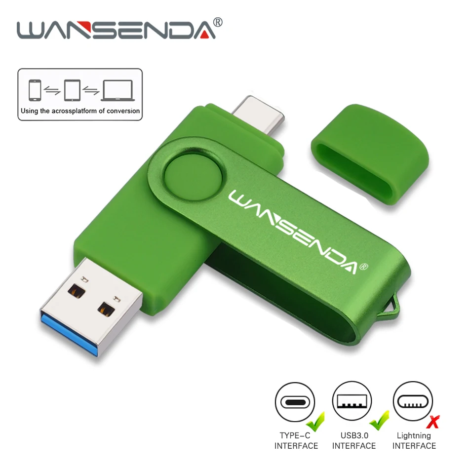 

WANSENDA 128GB USB TYPE C Flash Drive Rotation Pen Drive 512GB 256GB 128GB 64GB 32GB USB Stick 3.0 High Speed 2 in 1 Pendrive