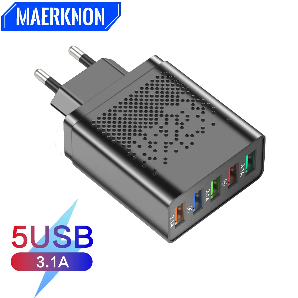 

5 USB Fast Charging 48W QC 3.0 Mobile Phone Charger Power Adapter 5Port For IPhone Samsung Xiaomi Huawei EU/US Plug Wall Charger