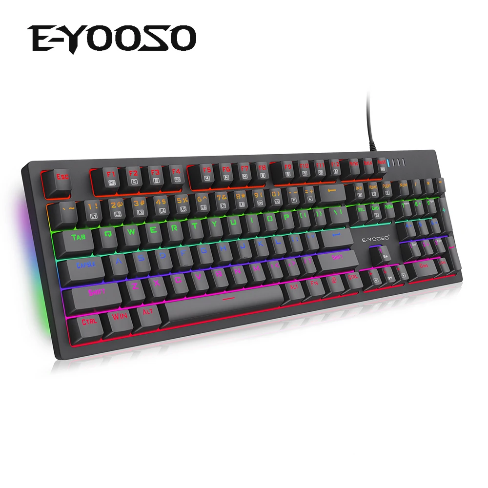

Mechanical Keyboard USB Wired Gaming Keyboard Rainbow Backlit 104 Keys Anti-ghosting Blue Red Switch For Game Laptop PC Desktop