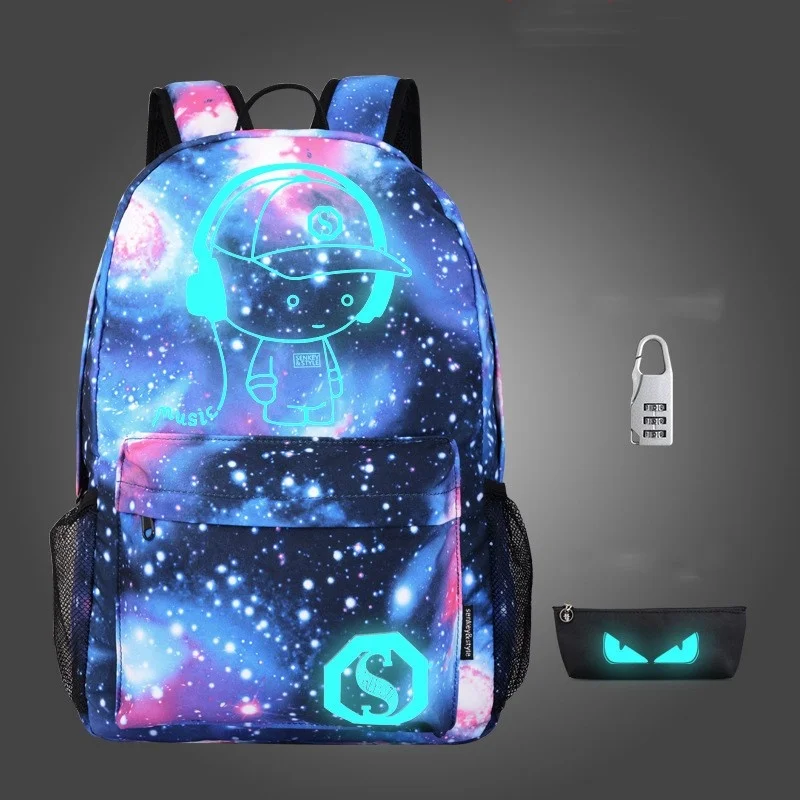 

Student School Backpack Anime Luminous USB Charge bag Laptop For Teenager Boys Bag Bagpack