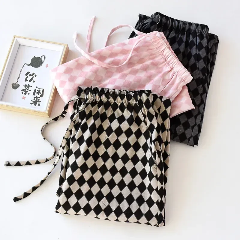 

Большие брюки, Осенние хлопковые клетчатые женские тканевые парные японские мужские домашние повседневные и простые брюки, зимние брюки размера