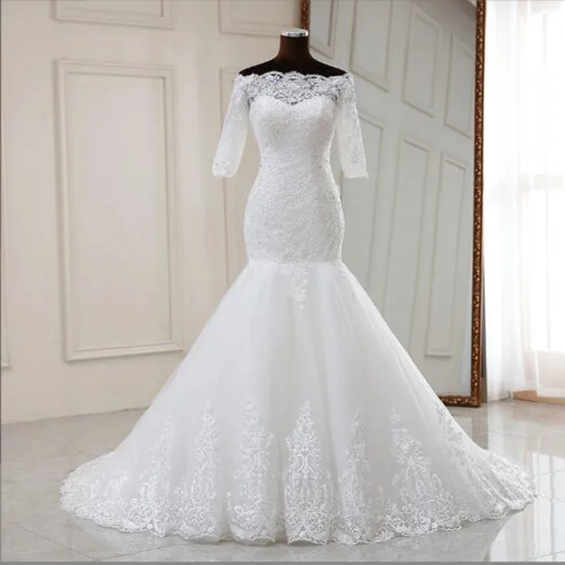 

Illusion Luxury Off The Shoulder Wedding Dresses Robe De Mariée Lace Appliques Bride Gown Court Train Mermaid Vestidos De Novia