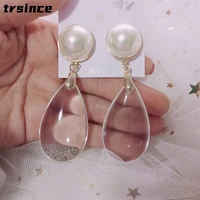 925 silver needle korean version of the retro pearl exaggerated large earrings long drop shaped pearl stud earrings