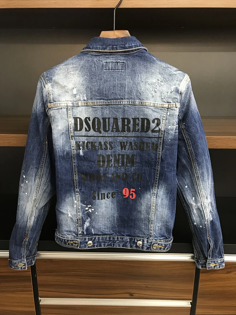 

Мужская джинсовая куртка DSQUARED2, модная Роскошная рваная джинсовая куртка, мужские джинсовые куртки, Мужская ветровка, ковбойские пальто