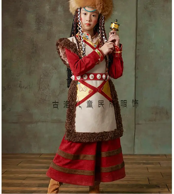 New Tibetan Children's Clothing Female Photography Performance Dance Minority Tibetan Robe