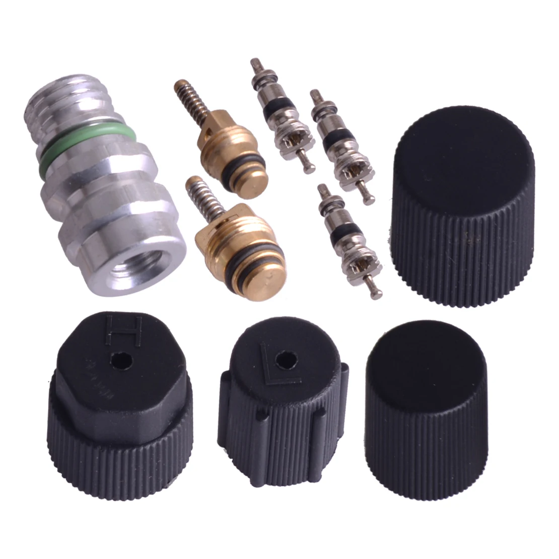 

Universal Car R134a A/C System Air Conditioner Valve Nozzle Core & Cap Kit Maintenance Quick Interface
