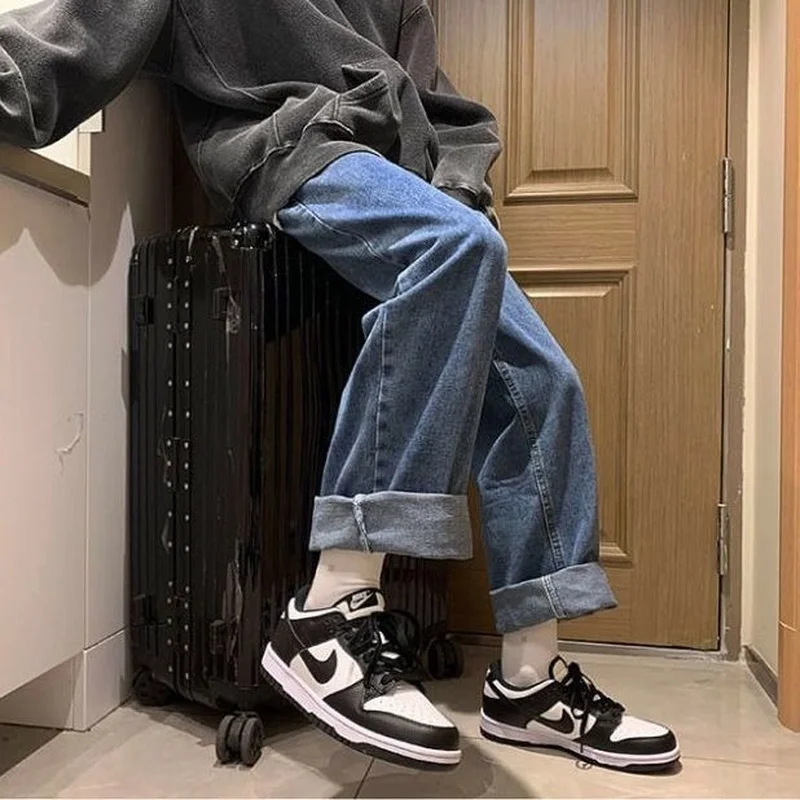 

Jeans Men's Ins Loose Wide Leg Draping Straight-Leg Trousers Retro Daddy Cropped Pants Men's Korean Style Student Trendy Pants