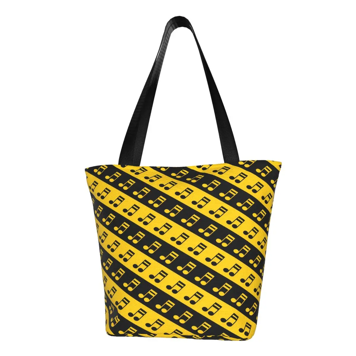

Сумка-шоппер с музыкальными нотами, черная и желтая сумка через плечо, Студенческая пляжная сумка-тоут из полиэстера, винтажные дизайнерские сумки