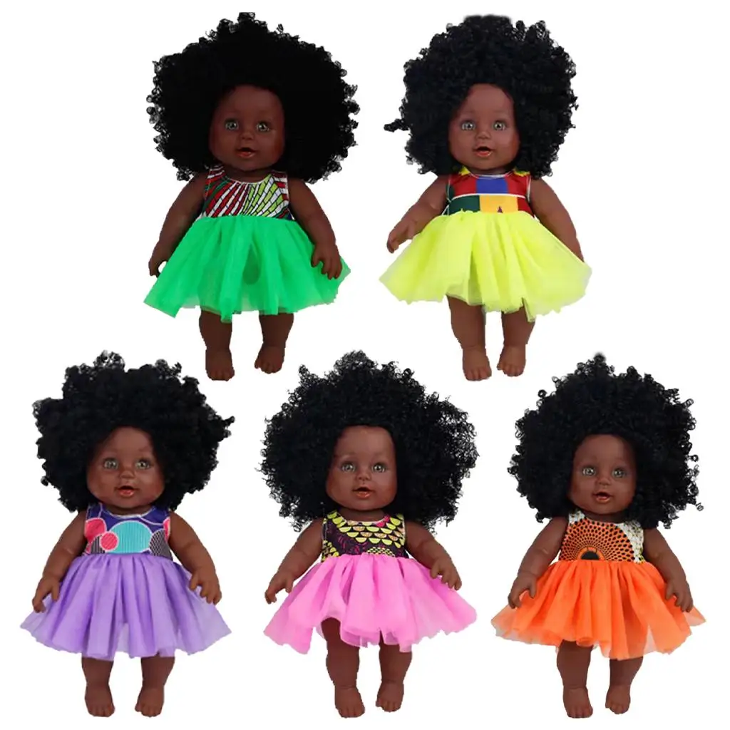 

30cm African Girl Doll Curly Hair Realistic Baby Doll for Grils Toys Kids Children