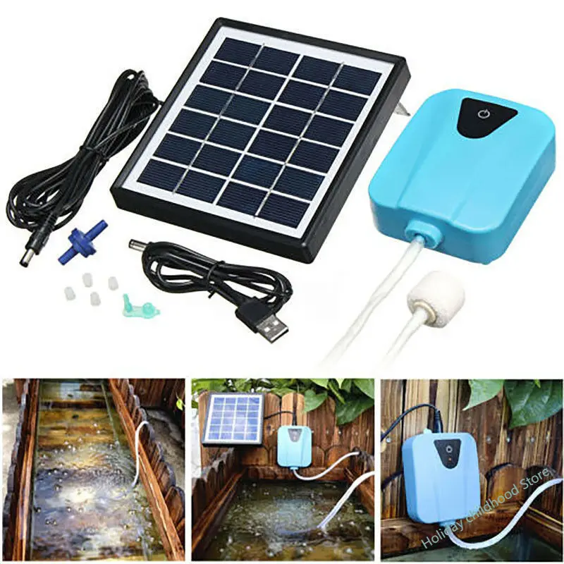 

Solar Oxygen Generator 2L/min Air Pump USB Charging Water Oxygen Pump Solar Fish Tank Air Pump Kit Utdoor for Pond Garden Decor