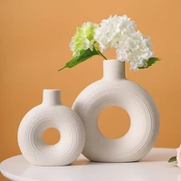 flower vase beige ceramic circular hollow flower vase ornament for office desktop living room decor nordic style flower vase