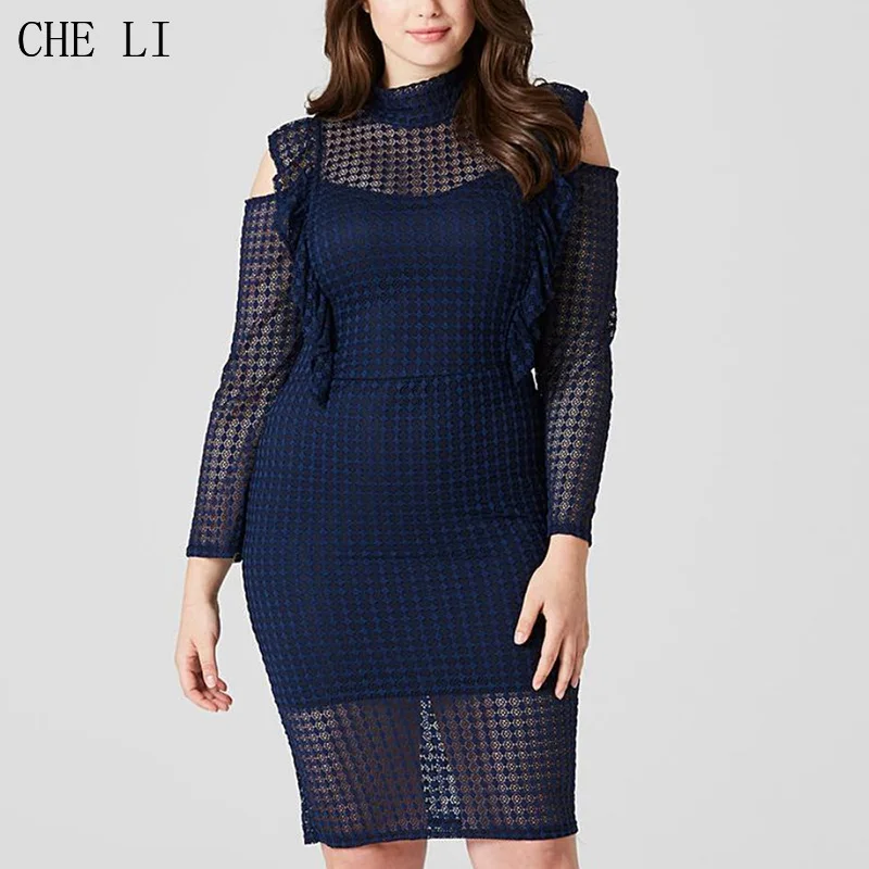 2022 Plus Size Dress Women's Fashion Sexy Lace Stitching Slim Shoulder Bag Hip Increase Dress Spring and Autumn Women's Clothing
