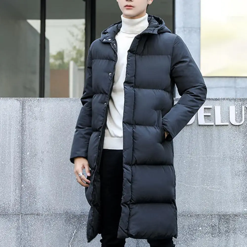 Winter Men's Coat Fashion Hooded Jacket Long Sleeve Zipper Windproof Warm Cotton Clothes Men's Mid Length Coat Tops