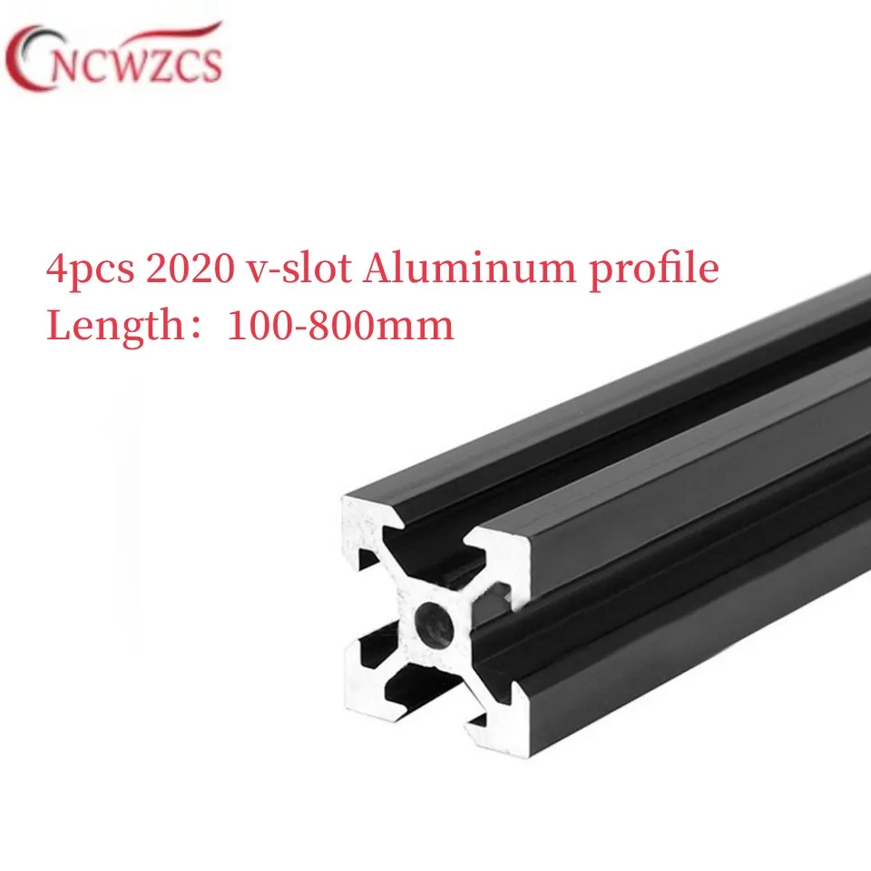 

4pc 100-800mm 2020 V-slot 6.2mm Aluminum Profile Extrusion 150 200 250 300 350 400 450 500mm Linear Rail For 3D Printer Frame