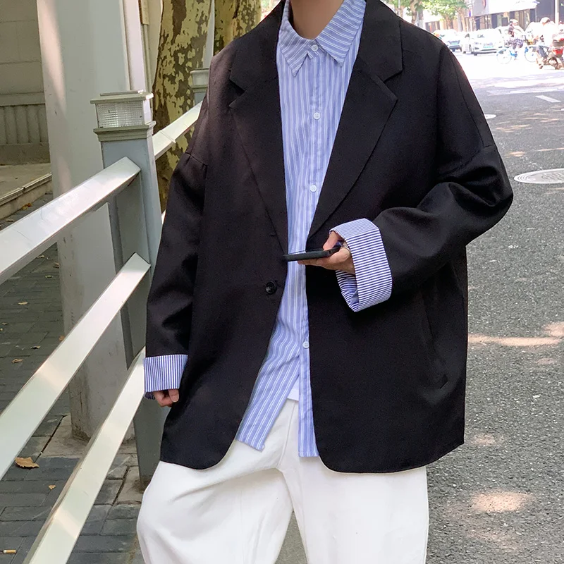 

Новинка 2022, роскошный классический модный Мужской черный/хаки Повседневный блейзер в Корейском стиле, брендовый свободный длинный костюм н...