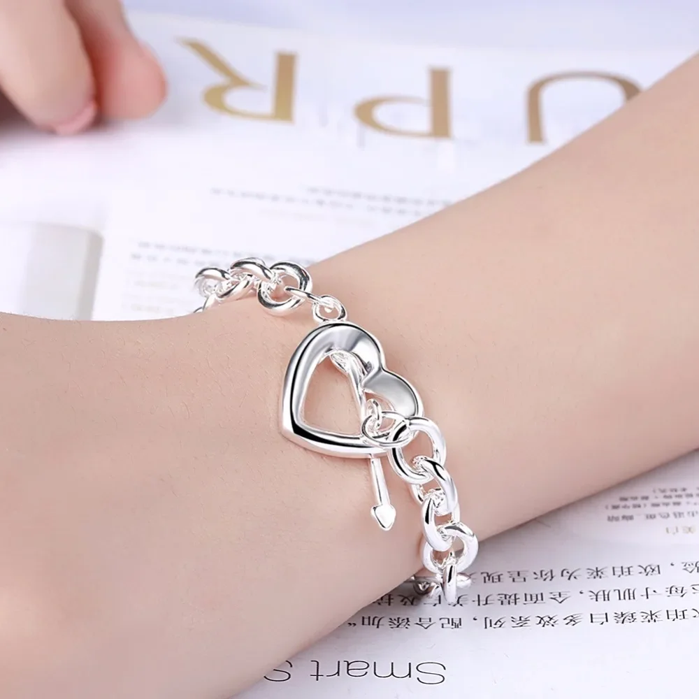 

Charms 925 Sterling silver arrow heart chain Bracelets for women Best friend Holiday gift Wedding party fashion Jewelry of love