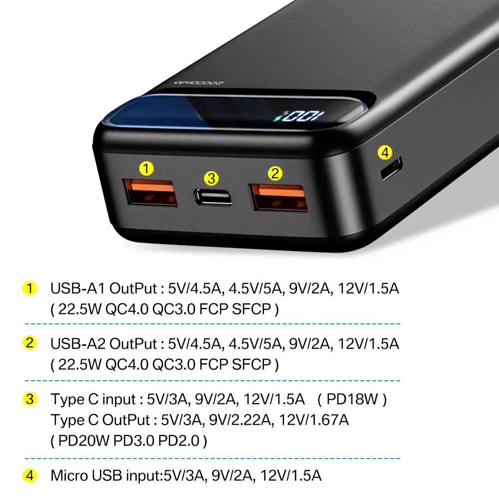 

Power Bank 20000mAh Portable Charger 10000mAh Powerbank Fast Charge External Battery PoverBank for iPhone 13 12 11