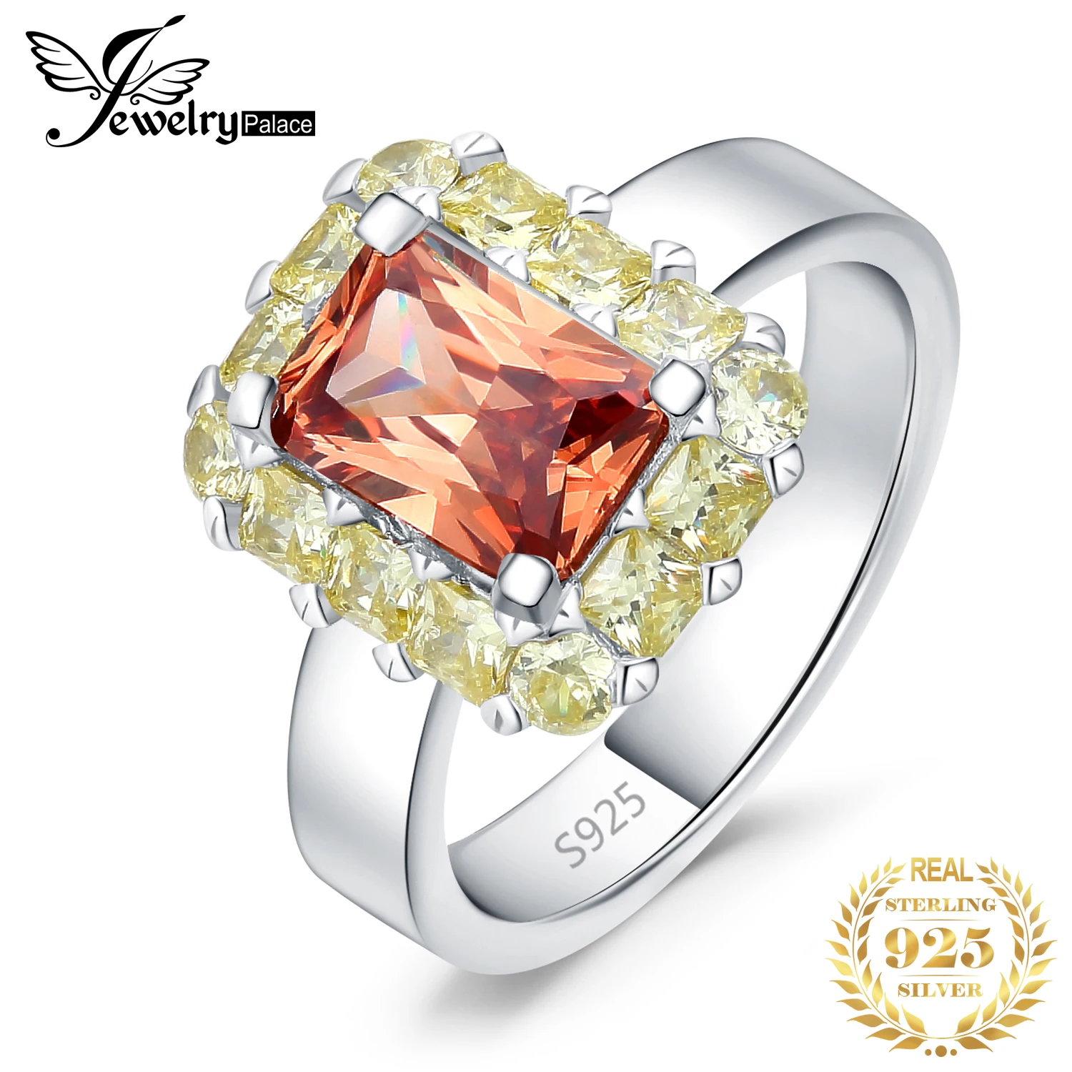 

JewelryPalace New Arrival Pineapple 6.2ct Rectangle Princess Cut Champagne Gemstone 925 Sterling Silver Statement Ring for Woman