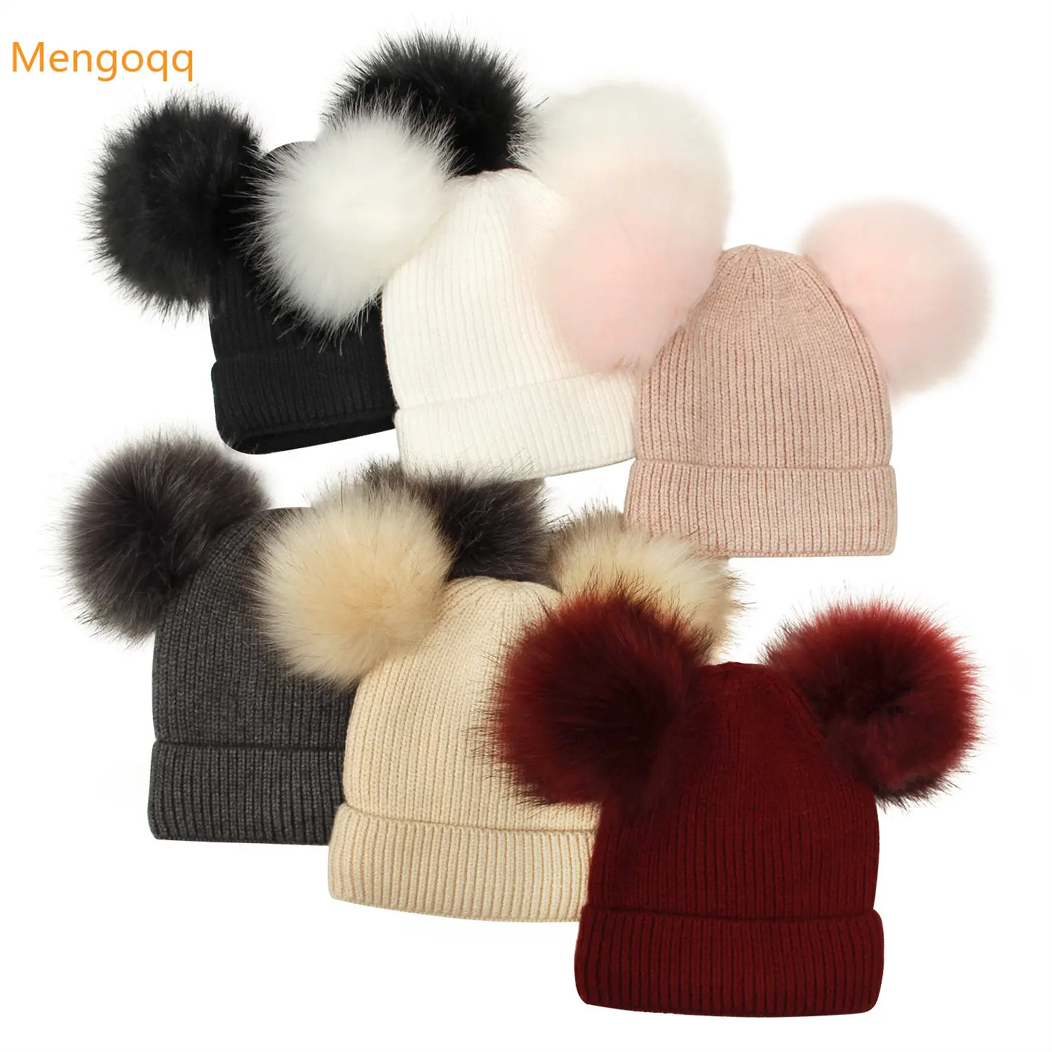 

Mengoqq Kids Baby Girls Boys Winter Autumn Keep Warm Knitting Solid Pom Poms Hat Children Fashion Cute Accessories 0-12Y