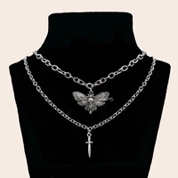 goth deaths skull moth and knife set chain choker necklace for women girl gift y2k silver color charm jewelry accessories