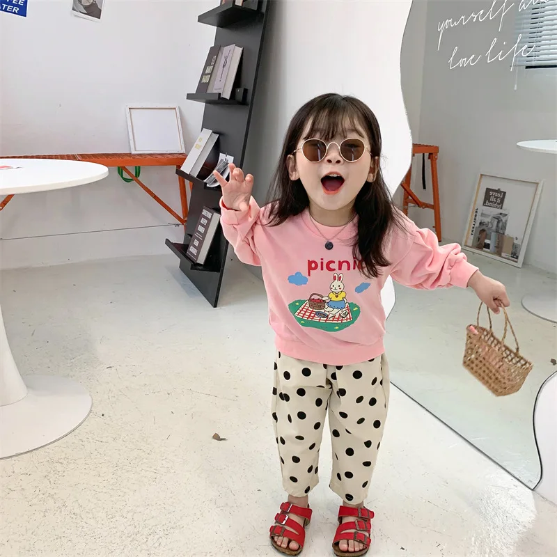 

Cartoon Rabbit Print Girls Hoodies Clothes Korean Girls Cute Children Sweatshirt O-neck Children's Baby Pullover Top Clothes