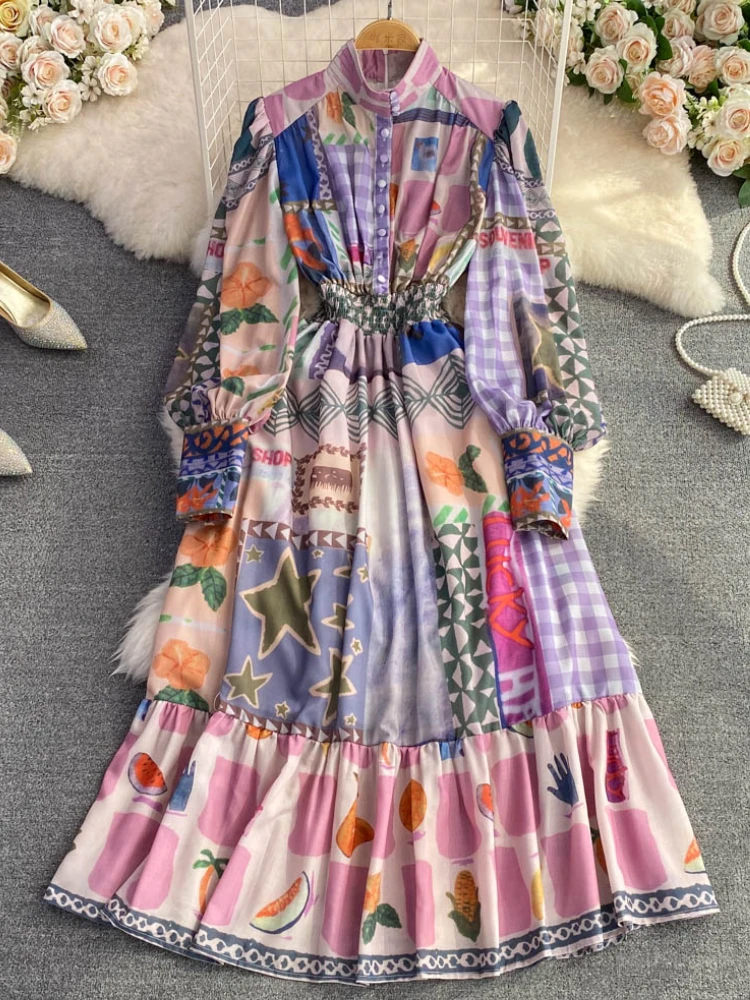 

Autumn Casual Floral Print Women Midi Beach Holiday Dress Elegant A-Line Vintage Boho Party Vestidos Femme Fashion Long Robe