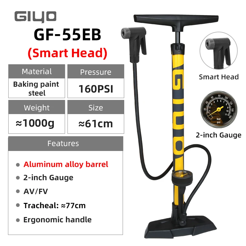Велосипедный напольный насос GIYO 160psi эффективный для накачивания Presta Schrader